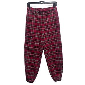 Hot Topic Jogger Pants 3 Plaid Red Black Cargo Style NO Suspenders Gothic Emo